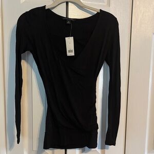 Banana Republic v neck long sleeve wrap top in black size XS NWT